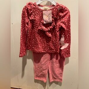 btween 2t NEW toddler matching set scrunchie. Mauve pink top velour pants